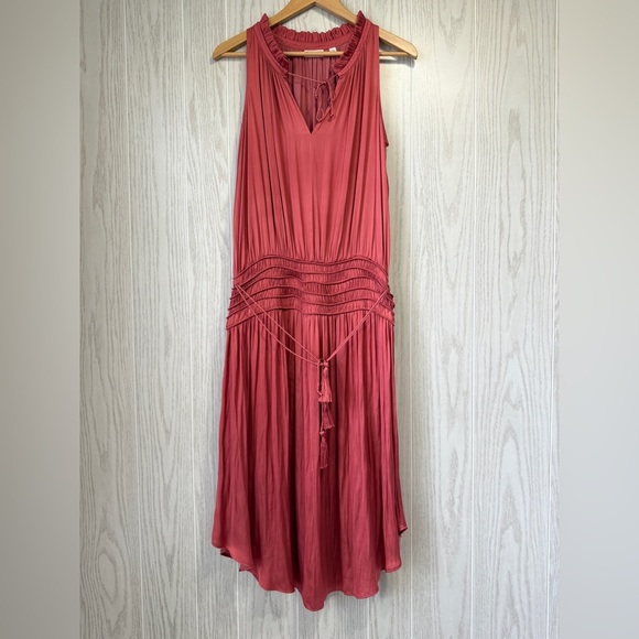 Eva Mendes Coral Satin Like Tassel Dress Size M NWOT - Picture 3 of 6